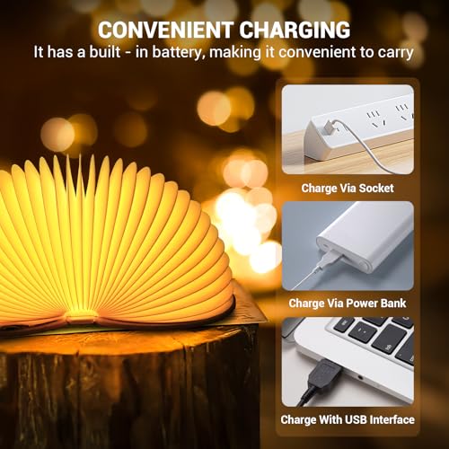 Image of JTT Folding Book Lamp, 2Pack Book Light Gifts Cool Novelty LED Night Light, Heart Lights 4 Colors White /Yellow /Warm Yellow and Changing Led Lights,Paper Lamp for Home & Library Decor Holiday Gifts