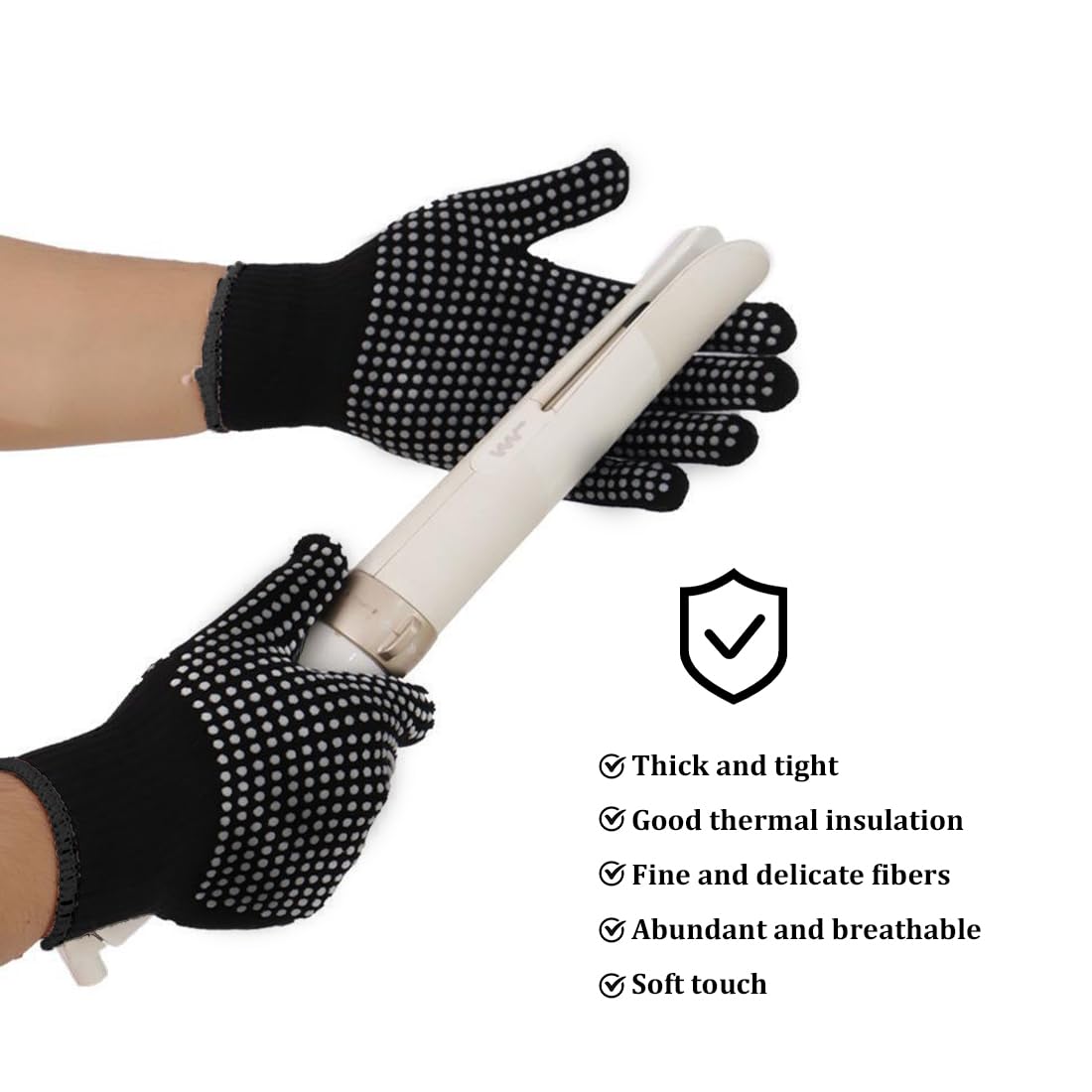 2 pcs gants résistants à la chaleur pour coiffer les cheveux avec revêtement en silicone antidérapant Noir