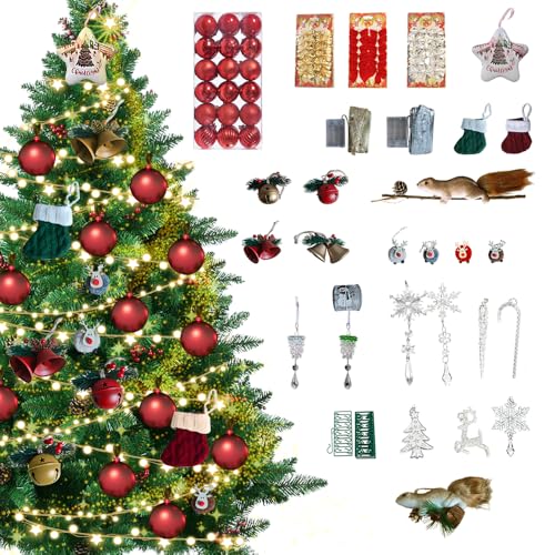 108 PCS Christmas Tree Decorations Christmas Balls Ornaments Set Bows Stocking Bells Crystal Ornaments Tree Top Star for Xmas Trees Holiday Party Season Home Decor (Red Ball)