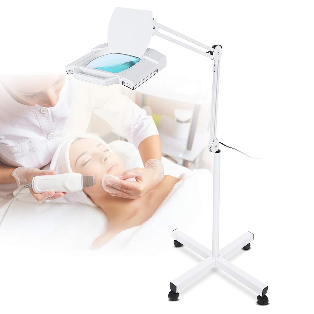Zerone Magnifying Lamp, 5X Floor Magnifier LED Light Stand Magnifier Lamp Lighted Magnified Lamp with 4 Universal Wheels for Beauty, Cosmetic, Makeup, Manicure, Salon, Spa, Tattoo (UK Plug, 220V)