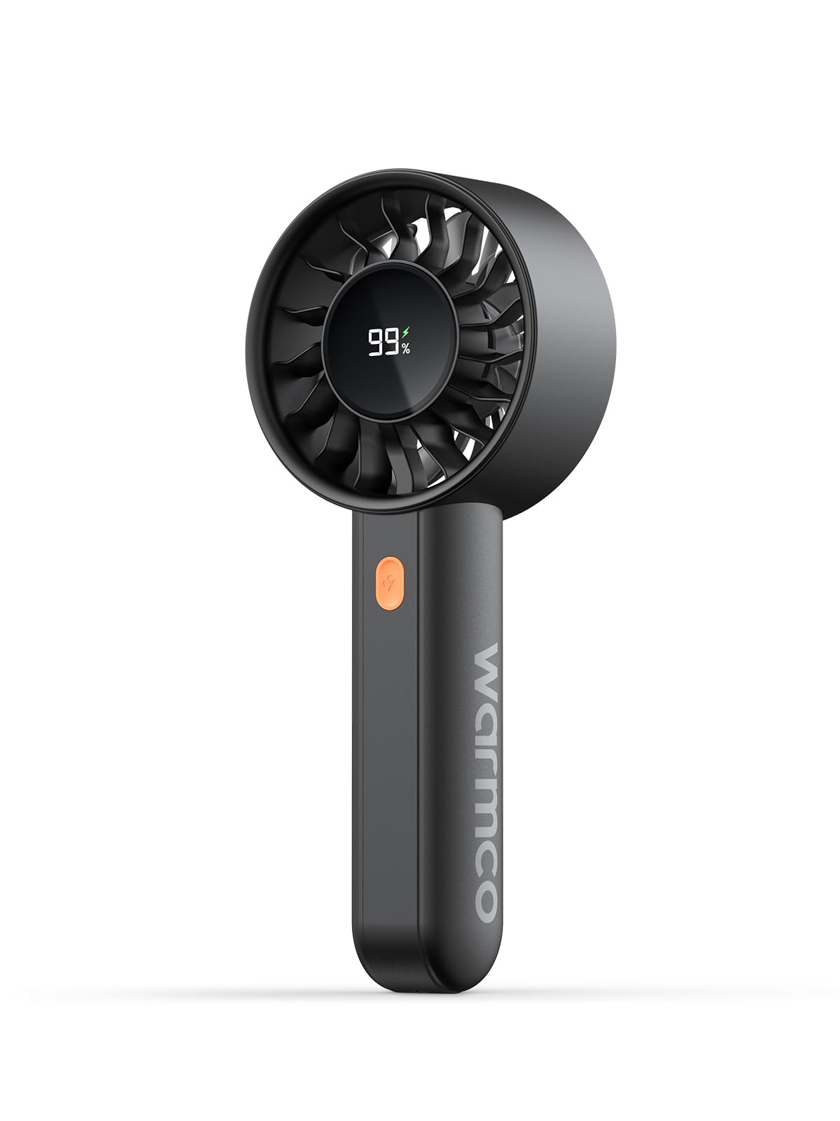 Warmco Portable Handheld Turbo Fan 5000mAh (Up to 15H Runtime), 4-Speed Personal Mini Fan with Base & Lanyard, Smart LED Display, USB Rechargeable Pocket Size for Travel, Makeup, Office Desk