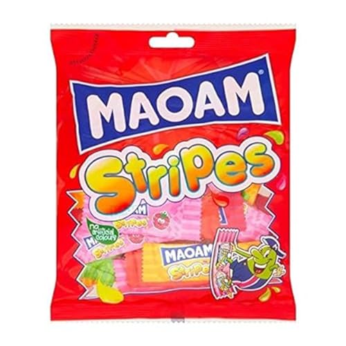 MAOAM Stripes Fruit and Cola Flavour Chewy Sweets Bag with Incredible Fruity Fun, 140g