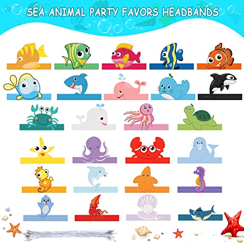Mosroad 26 Pieces Under The Sea Party Headbands For Kids, Fishing Party Hats For Boys And Girls, Ocean Animal Themed Party Paper Crowns Birthday Party Dress Up Costume Supplies #TOP3