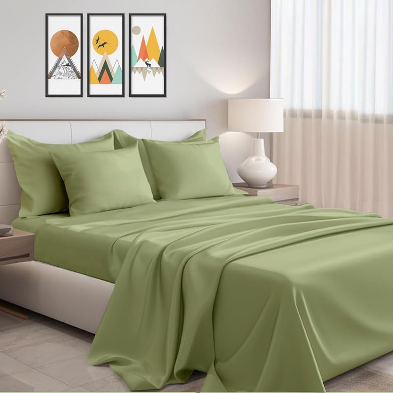 linenaffairs Cotton Bedsheets Set, 144 Thread Count, Single - 60x90 Inch, Bed Sheet 3 Piece Sets, Flat Bedsheet with Pillow Cover Comfy Breathable & Cooling Sheets Best for Summer - Sage (B0CYH5P37K) Amazon Price History, Amazon Price Tracker