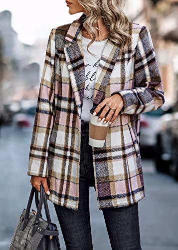PRETTYGARDEN Women Plaid Shacket Jacket Trendy Fall Casual Button Wool Blend Tartan Trench Coat Winter Clothing with Pockets