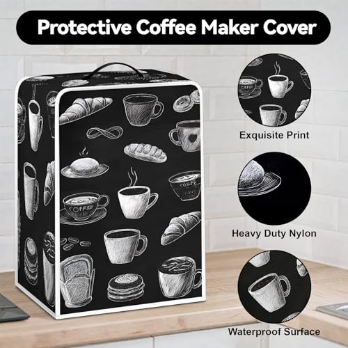 Image of Universal Coffee Maker Cover, Durable Polyester Lightweight Long-Lasting Dustproof Cotton Blend Appliance Protector for Kitchen Countertops (Black and White)