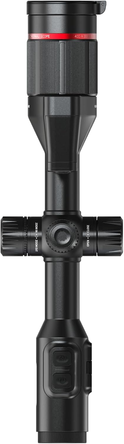 Side view of the TU 651 LRF-A Thermal Riflescope, showing controls and mounting points
