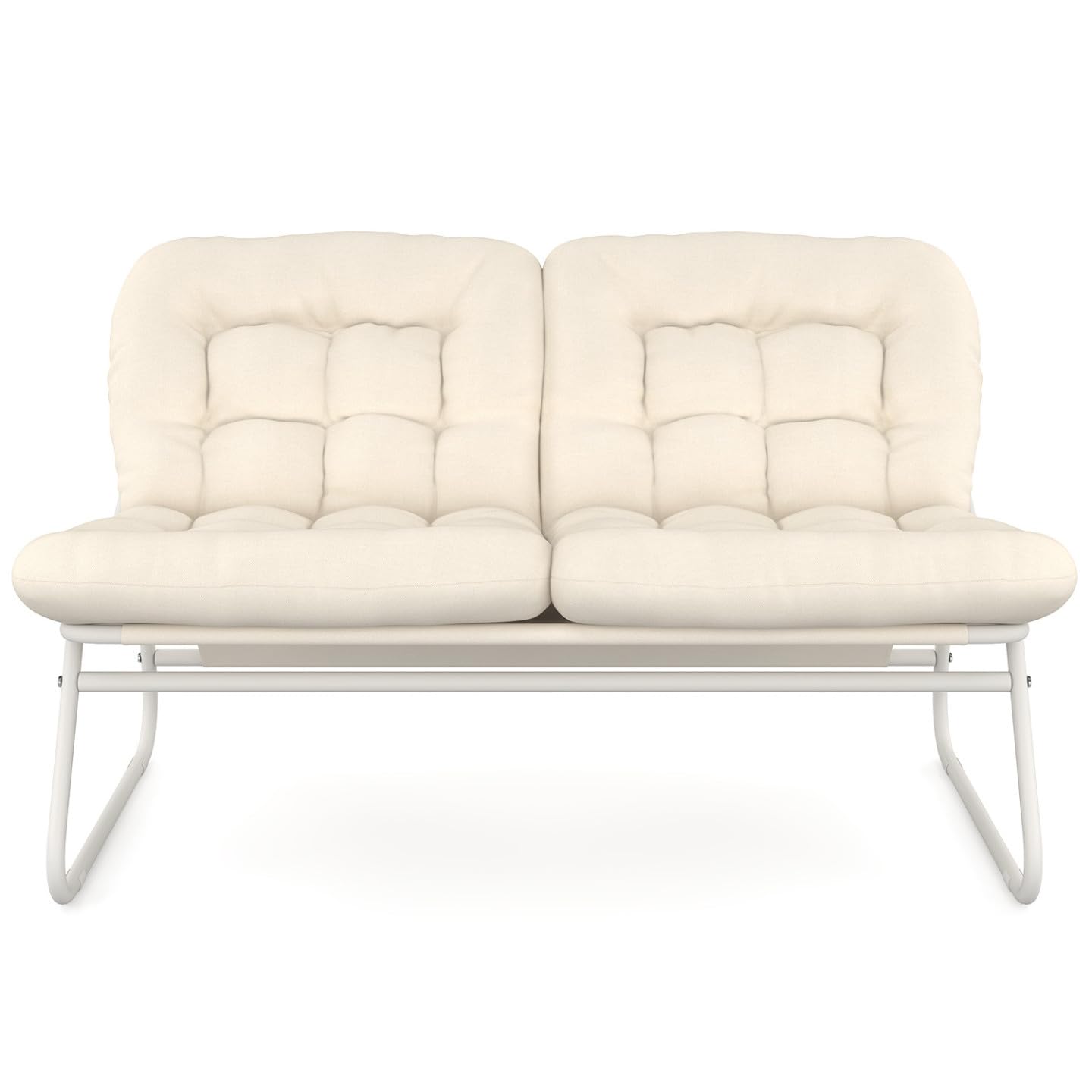IDMarket - Muebles de jardín Arona bajo 4 plazas en metal blanco y cojines beige con sofá, sillón y mesa