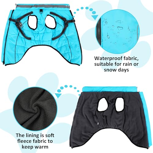 HezzLuv Hundemantel Winter, Hundemantel Wasserdicht, Warme Hundejacke mit Geschirr, Reflektierende Streifen, LED-Leuchtkragen, Winterjacken & Wintermäntel für Kleine, Mittelgroße Hunde