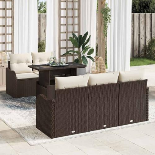 QJBSAVVA Gartensofa Set 6 TLG Braun 100x55x73 cm Poly Rattan Modular...