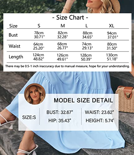 Women's Summer Casual Flutter Sleeve Crew Neck Smocked Maxi Dress Tiered Ruffle Flowy A-Line Long Dresses4