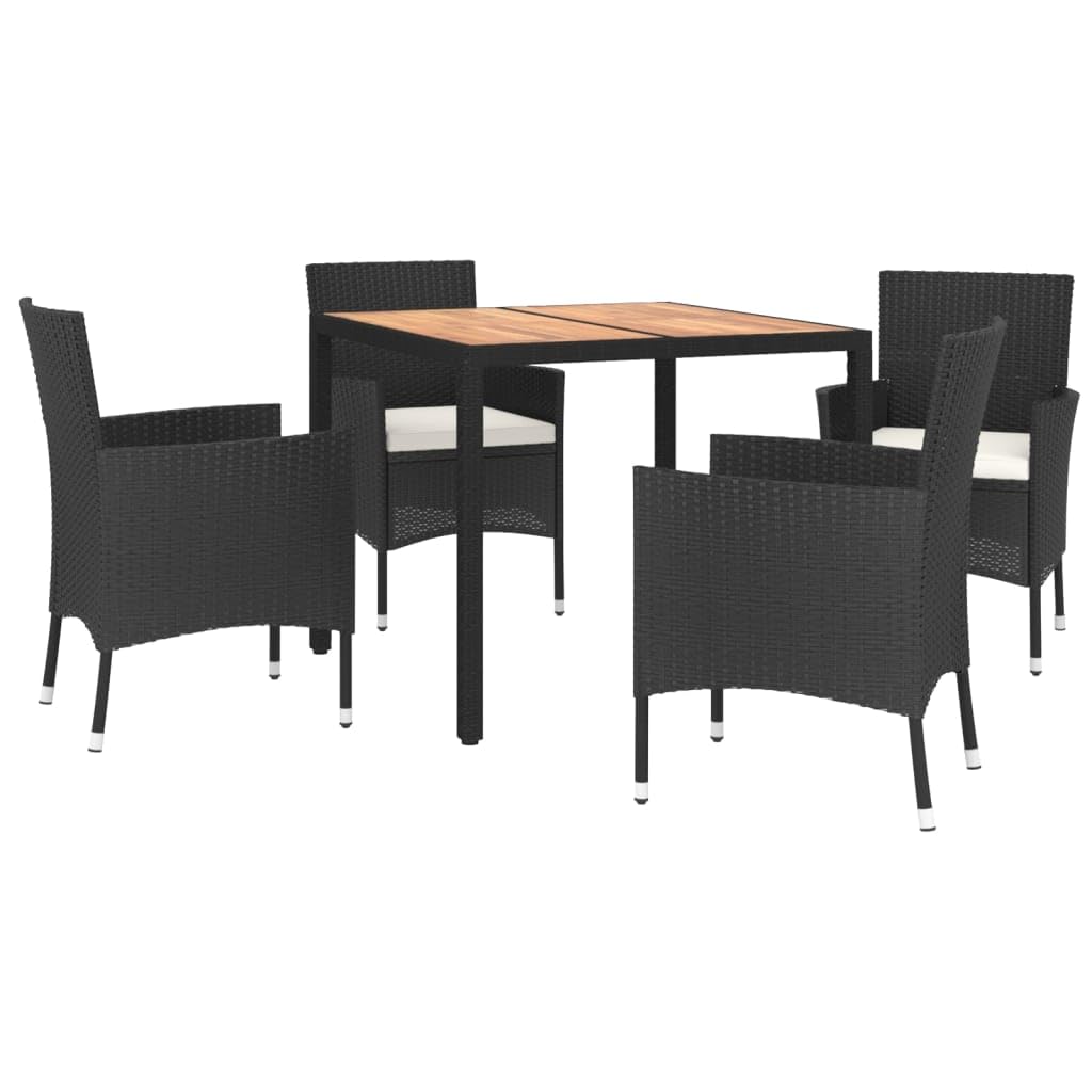 Mobilier à dîner de jardin résine tressée noire résistant aux intempéries avec coussins