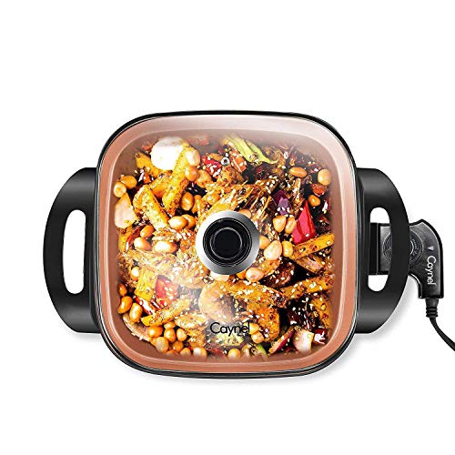Caynel 12 x 12 Inch Nonstick Electric Skillet with Glass Lid, Copper Titanium Coating, Aluminum Body, 1400-Watts, Adjustable Temperature Controller Goes Up to 460 Degrees for Fry, Bake, Steam or Simmer, Easy to Clean (Copper)