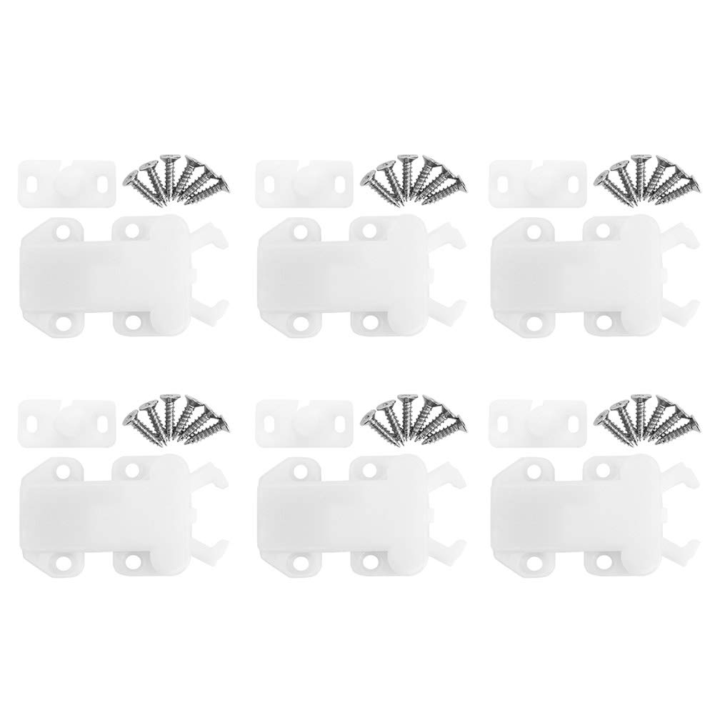 6 Pack Cabinet Push Latch, Rebound Self Locking Device, Nylon Automatic Pop up Cabinet Lock for Furniture Cabinet (Milky White)