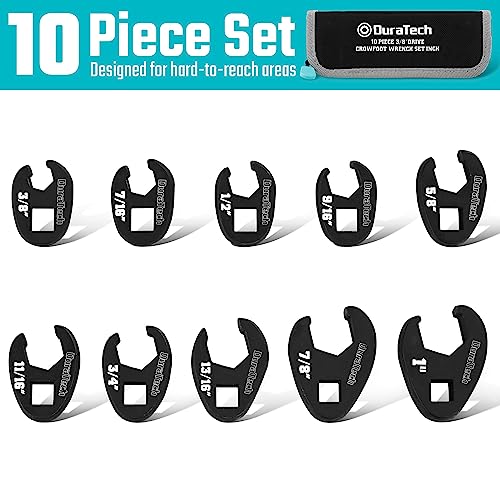 Image of DURATECH 10-Piece 3 /8 Inch Drive Crowfoot Wrench Set, SAE, CR-V Steel, with Zipper Bag