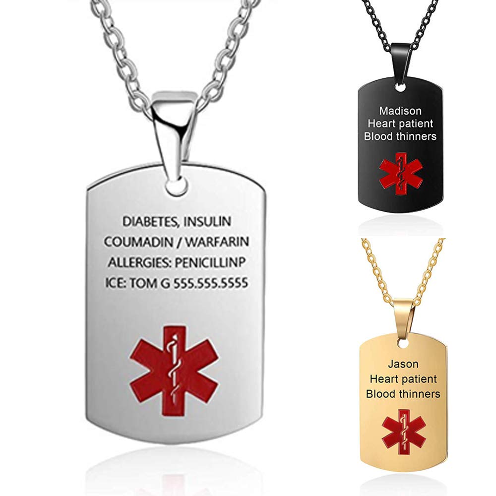 DaMei Colgante Hombre Personalizado Chapas Militares Alerta Médica Placa Colgante Etiqueta de Perro Militar Hombre Collar Personalizadas Grabado Personalizado…
