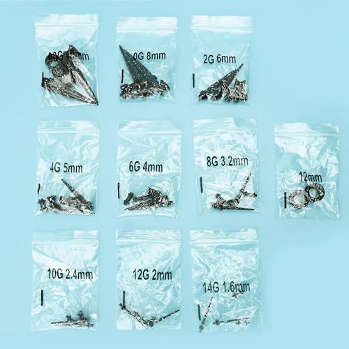 50pcs Ear Stretching Kit Gauges for Beginners: Gauging Lobe Starter Tapers, Heart Tunnel Earrings, Lightweight Acrylic Plugs, 14G-12mm Piercing Expanders for Women and Men (Black & White Splatter)2