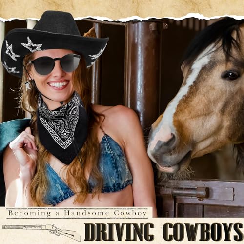 Image of Hercicy 4 Pcs Cowgirl Costume Set Cowboy Hat Sunglasses Bandana Earring Halloween Costume Accessories for Women Cosplay Party