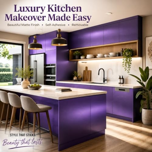 Image of HOME13 Purple Wallpaper Self Adhesive Removable Waterproof Wallpaper Bedroom Kitchen Shelf Liner Countertop Cabinet Wardrobe Peel & Stick Vinyl Wall Sticker(20x200 Inch)