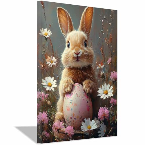 Toile Impression Lapin Œufs de Pâques pour Ambiance Chambre et Cuisine Blue 84