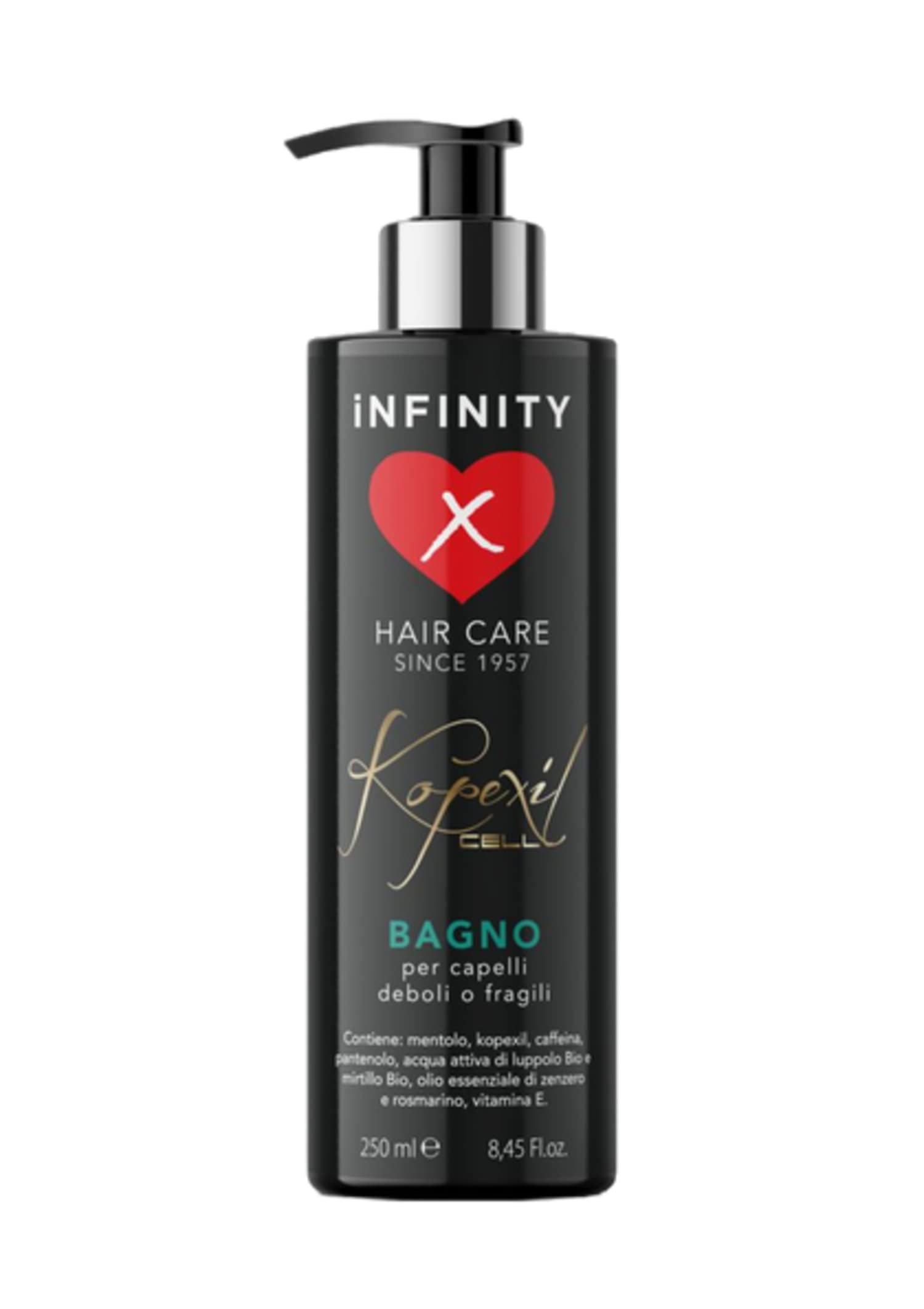 Infinity Hair Care Kopexil Cell, kompletny zestaw do pielęgnacji włosów skłonnych do wypadania włosów, składający się z 1 szamponu, 1 objętości sprayu i 12 ampułek
