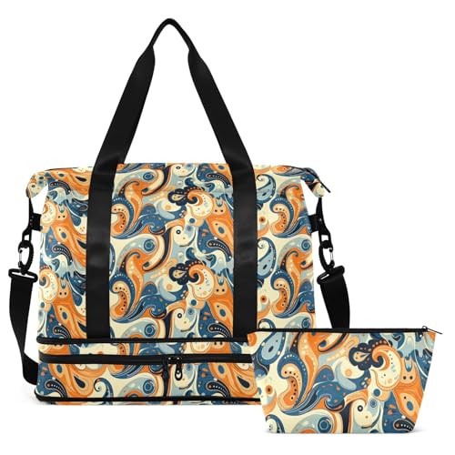 Vintage Color Paisley Gym Bag for Women & Men,Duffel Bag with Shoe Pocket,Weekender Overnight Bag with Trolley Sleeve for Girls Travel 21220383 - Main Image