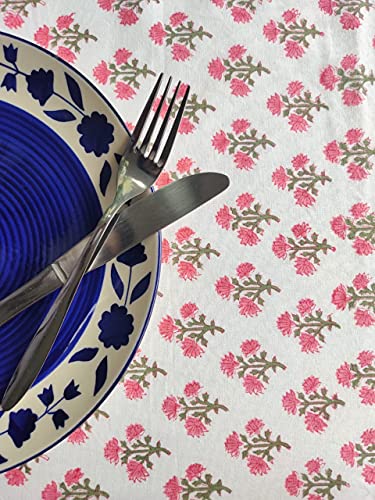 Atosii Gulbahar White Pink 100% Cotton Fall Tablecloth, Handblock Print Floral Rectangle Table Cloth For Kitchen Dining Linen I Thanksgiving, Christmas, Wedding, Table Cloth Fall Decor 60 X 90 Inches #TOP7