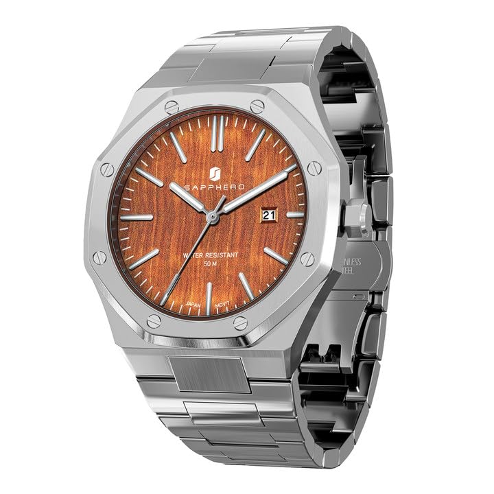SAPPHERO Uhren Herren Quarzwerk Edelstahl Armband 50M Wasserdicht Datum Kalender Herrenuhren Armbanduhr Geschenke für Männer