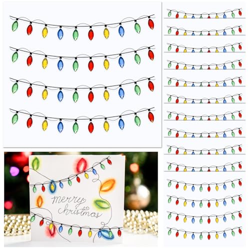 Marspark 48 Pcs Christmas Light Embellishment Stickers Gem Border Dimensional Stickers Lights Glitter Adhesive Decals for Xmas Crafts Scrapbooks Decoration (Colorful)