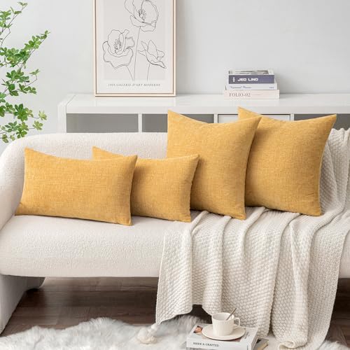 Image of MIULEE Pack of 2 Couch Throw Pillow Covers 20x20 Inch Soft Beige Yellow Chenille Pillow Covers for Sofa Living Room Spring Home Decor Couch Solid Dyed Cases