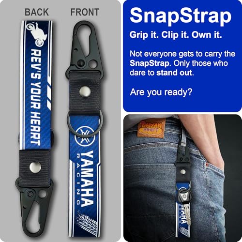Image of SnapStrap MotoLink Carabiner Keychain Compatible with Yamaha Bike Strong Heavy-Duty Metal Clip with Fabric Key Ring Bike Accessory (Racing Blue)