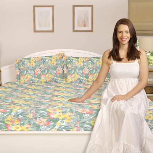 Image of Haus & Kinder Microfiber Soft Double Bed Bedsheet | Flat Bedsheet for Queen Size Bed with 2 Pillow Covers | Ultrasoft Bed Sheet Double Bed (100 x 90 Inches) | Bloomshroud