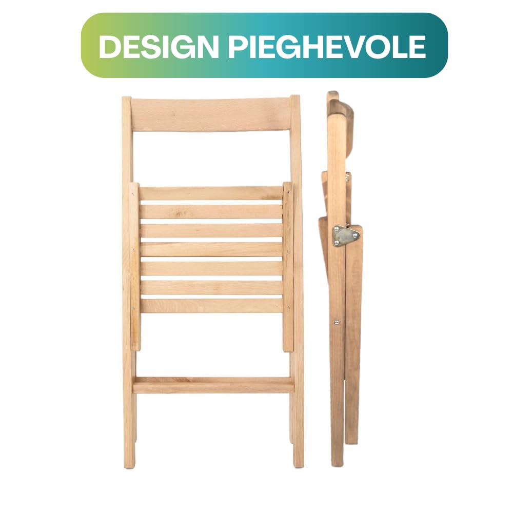 PALUPLUS 6 Sedie Pieghevoli in Legno di Faggio dal colore Naturale, Misura 42x40x78 cm, Sedia Salvaspazio Richiudibile, Struttura Resistente, Comoda Seduta, per Esterno ed Interno - 0696C