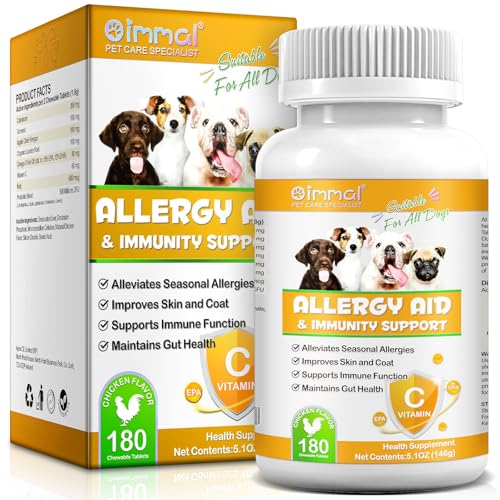 Allergy & Immunity para Perros – con calostro, cúrcuma, vinagre de Manzana y raíz de Regaliz más Omega 3, Vitamina c, Alga Marina y probióticos – para Todos los Perros – 180 Comprimidos