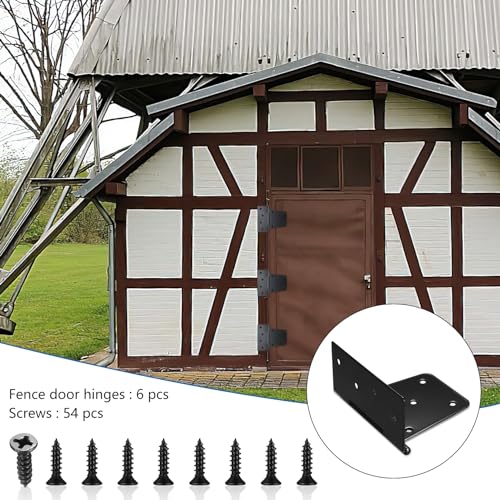 Foldable, Pack of 6 Heavy Duty Door Hinges, Black T Door Hinges for Wooden Doors Garden Gate Outdoor Hinges, with 54 Screws Included - Image 3