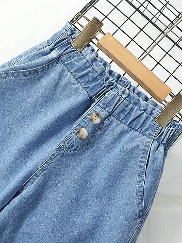 Verdusa Girl's Paperbag Elastic Waist Wide Leg Denim Pants Loose Jeans3
