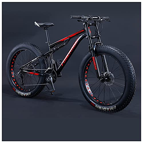 REOTEL Bicicleta Montaña para Adulto Hombre Mujer 26 Pulgadas de 3 y 5 Radio Neumático Gordo MTB Profesional Doble Freno Disco Ciclismo BTT Doble Suspensión Marco Acero Carbono,Black Spoke,30 Speed