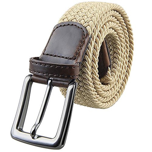 Julongcul Canvas Elastic Fabric Woven Stretch Multicolored Braided Belts (Beige)