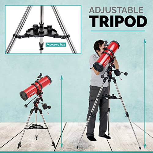 Image of AmScope Reflector EQ Telescope with Equatorial Mount, 130mm Aperture, 650mm Focal Length, Stainless Steel Tripod and Red Dot Finder