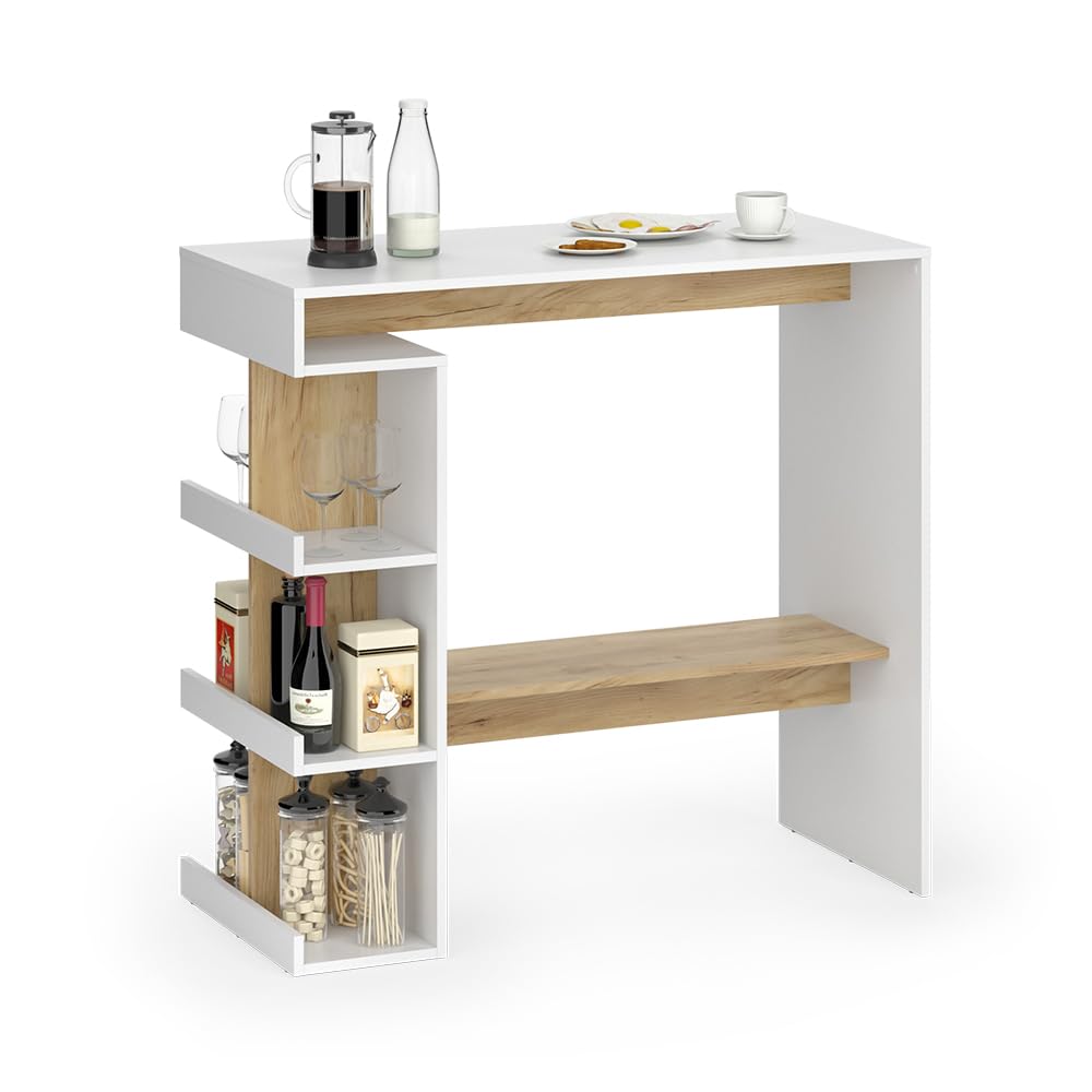 Vicco Bartisch Dana, Weiß/Goldkraft Eiche, 108 x 50 cm, mit offenen Ablagen zur Nutzung als Stehtisch