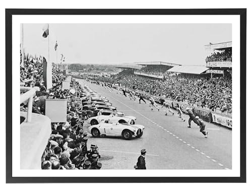 Tableau Le Mans 1954 avec cadre en bois noir 70x50 cm, affiche de sport automobile vintage