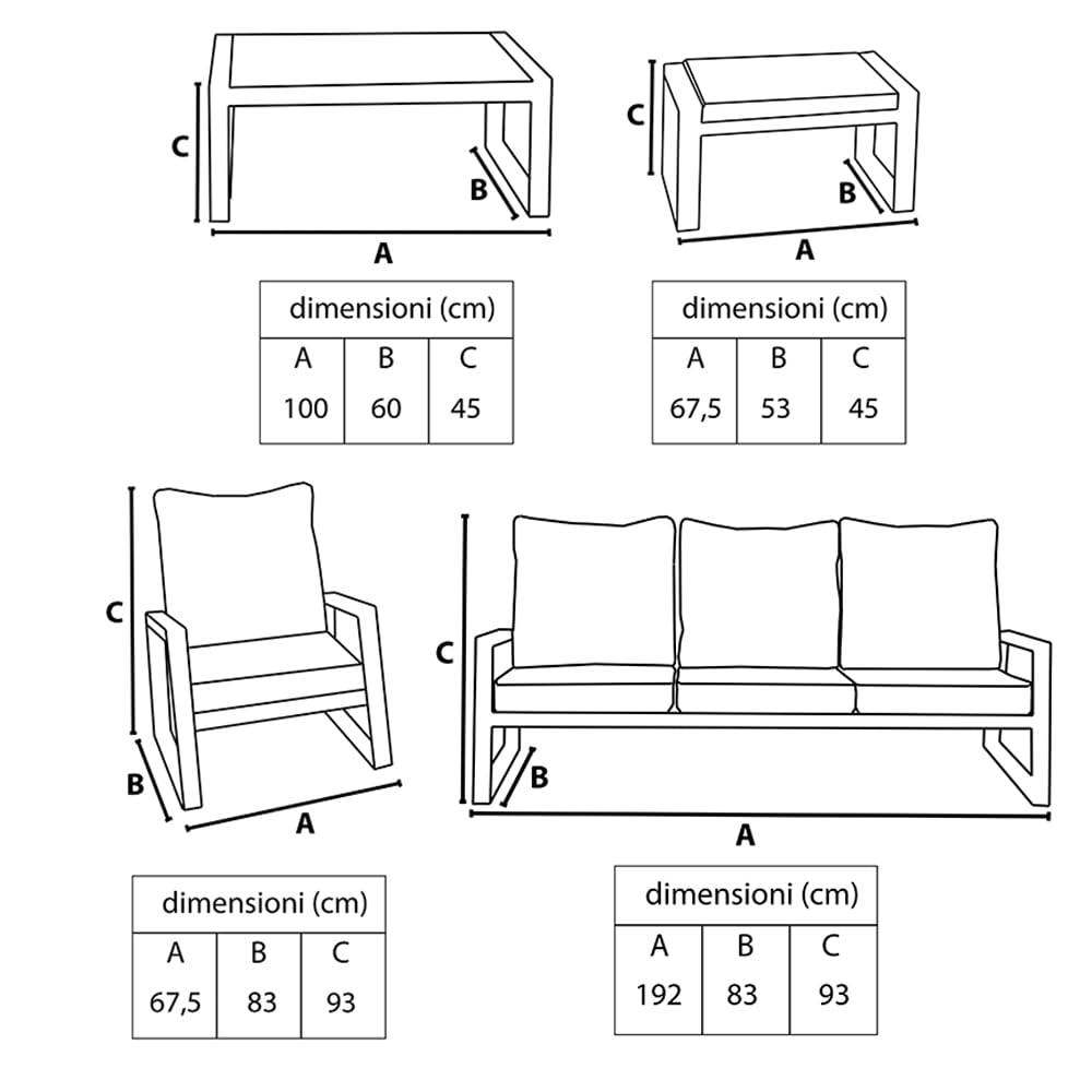 Salottino Lounge in alluminio MIKONOS PLUS bianco/grigio | Lounge da giardino con divano, tavolo, 2 poltrone e cuscini | Set di mobili da giardino in metallo da 5 persone