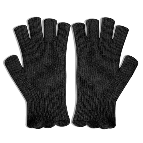 VICAITOYS Black Fingerless Gloves for Women for Typing, Gaming, Driving, Half Gloves for Fingerless Fishing, Touch Screen, Women Running, Fashion All Black Series - 1 Pair