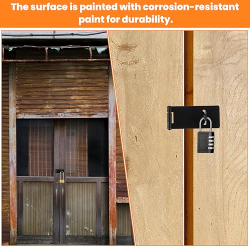 Image of 4 Pcs Hasp Latch Stainless Steel Padlock Latch 3 Inch Black Hasp Lock Latches Lock Latches Hardware for Wooden Fence Pet Cage Doors Cabinets Closets Window and More