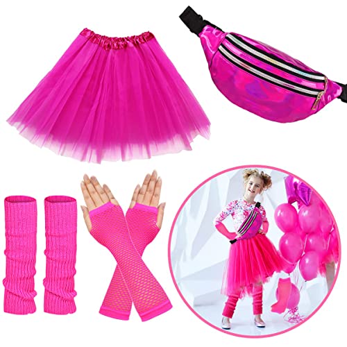 Wildparty 80S Costume Accessories For Women, 19Pcs 80S Retro Party Dress Fishnet Gloves, Leg Warmers, Tutu Skirts For Women, 80S Vintage Costume Pink #TOP2