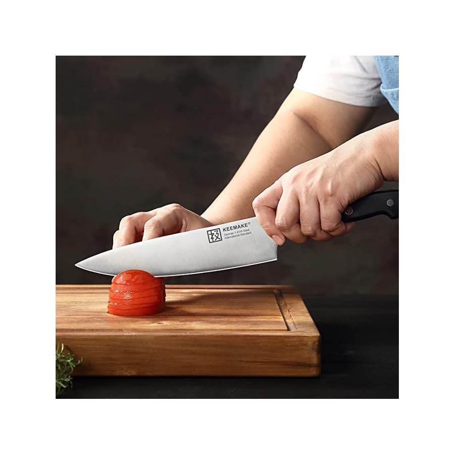 KEEMAKE Knife Block Set, 15Pcs High Carbon Stainless Steel Kitchen Knife Set with Block, Ultra Sharp Knives Set for Kitchen with Knife Sharpener Kitchen Scissors, Forged Chef Knife Set