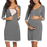 MEJOR CAMISETA PARA MUJER EMBARAZADA: si está buscando un camisón de maternidad, bata de parto y parto, bata de enfermería, camisón para poner en su bolsa de hospital, esta bata es un vestido de pijama más modesto para usar y conveniente para amamantar.