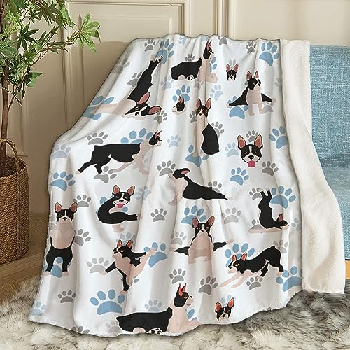 Ottoy Boston Terrier Dog Blanket Gifts Plush Fuzzy Cozy Soft Lightweight Blankets for Couch Air-Conditioning Quilts Decor Blanket for Chirstmas Gifts 50