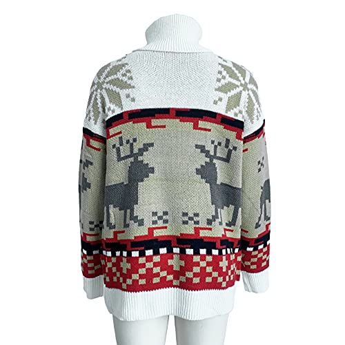 Quenny Christmas Winter Sweater High Collar Elk Christmas Jacquard Knitted Sweater2
