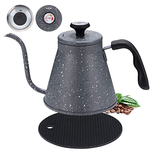 KOTEFFR Gooseneck Kettle for All Stovetops - 40oz/1.2L Coffee Pour Over With Optimal Spout and Built-In Thermometer - Premium Food Grade Stainless Steel for Health Protection
